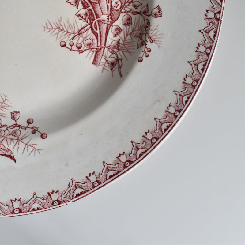 Antique deep plate, Sarreguemines Muguet (Red) A