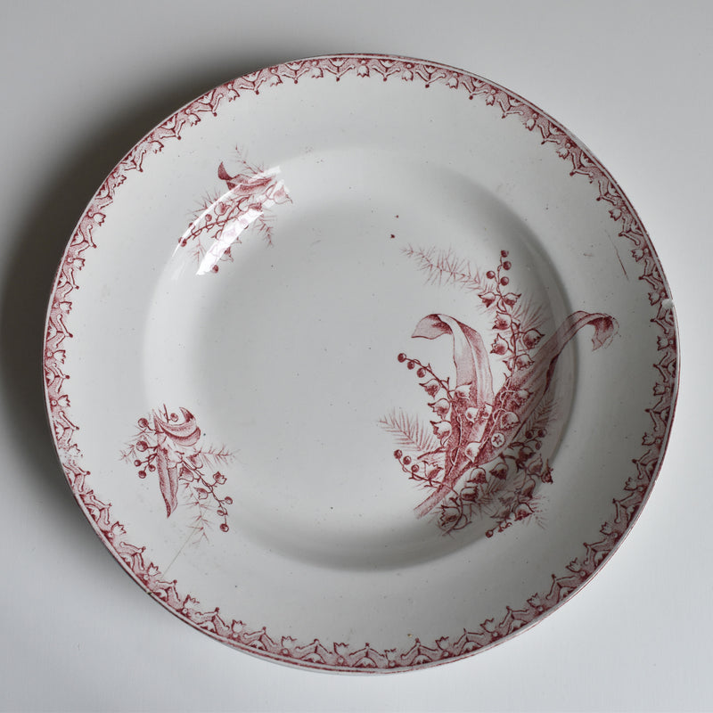 Antique Deep Plate, Saint-Amand Dinouze, Muguet (Red) B
