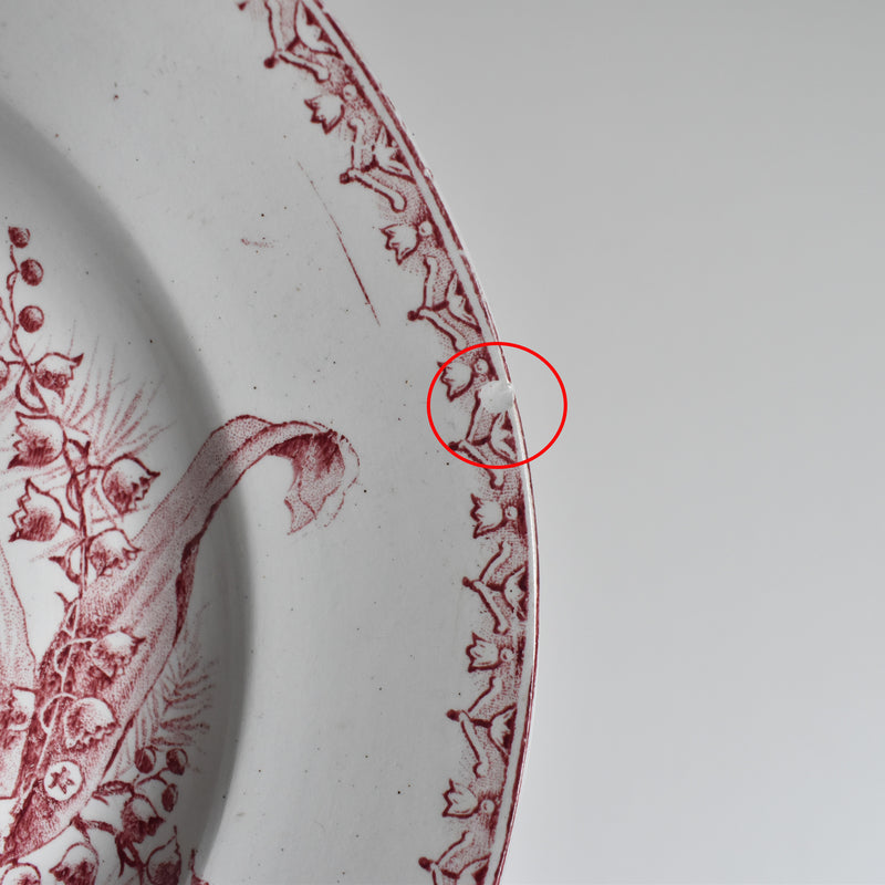 Antique Deep Plate, Saint-Amand Dinouze, Muguet (Red) B