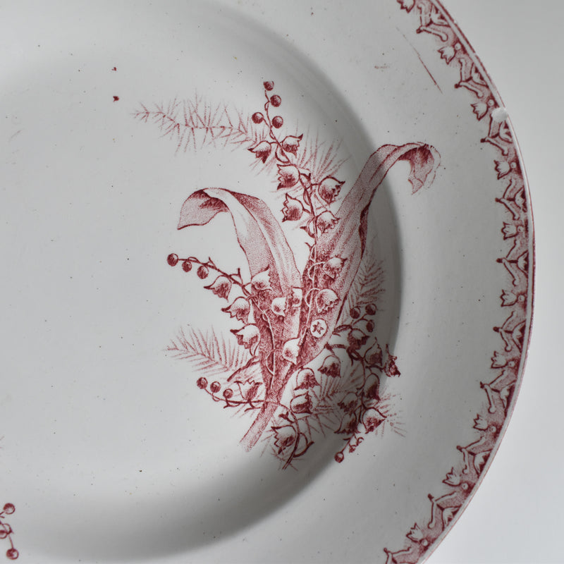 Antique Deep Plate, Saint-Amand Dinouze, Muguet (Red) B