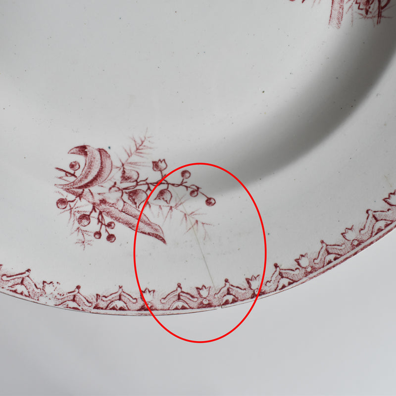 Antique Deep Plate, Saint-Amand Dinouze, Muguet (Red) B
