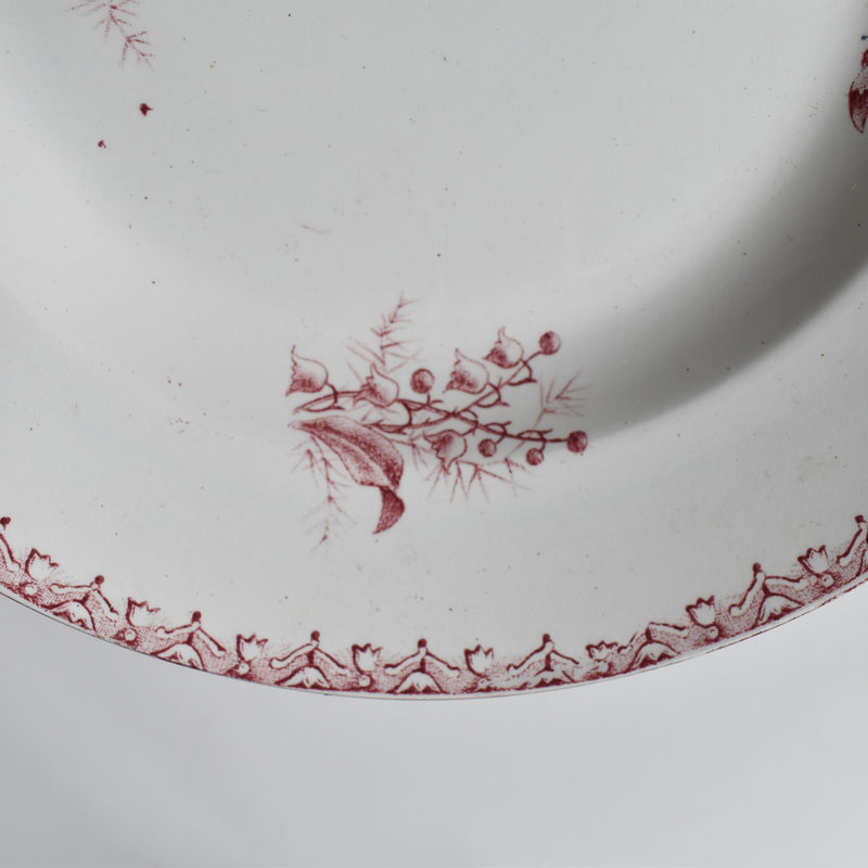 Antique Deep Plate, Saint-Amand Dinouze, Muguet (Red) B