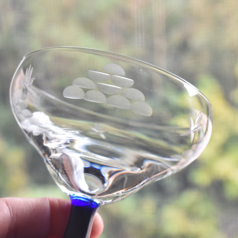 Antique Champagne Coupe Blue Stem