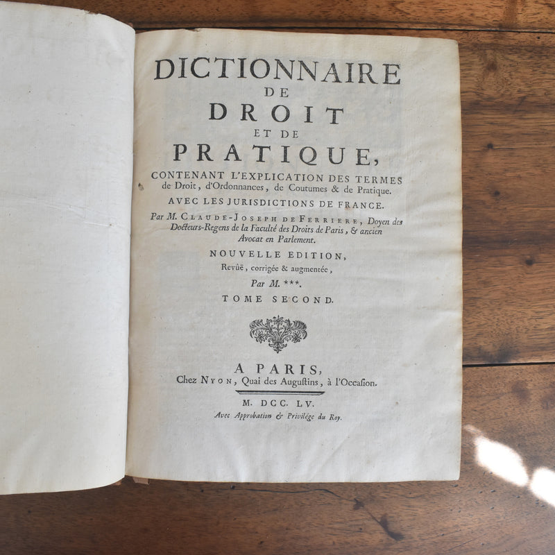 アンティーク本 Dictionnaire de Droit et de Pratique (Tome Second)
