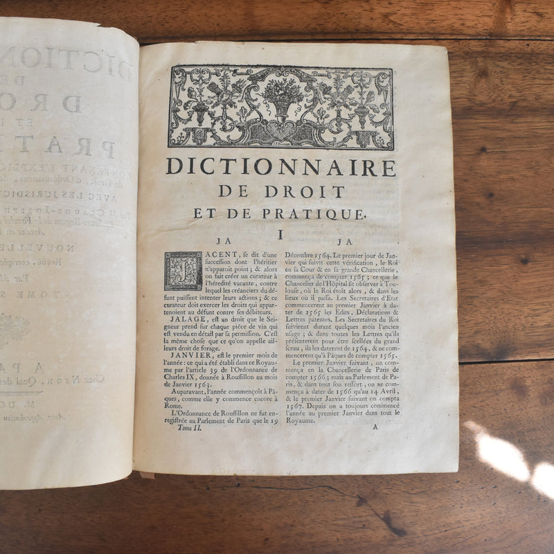 アンティーク本 Dictionnaire de Droit et de Pratique (Tome Second)