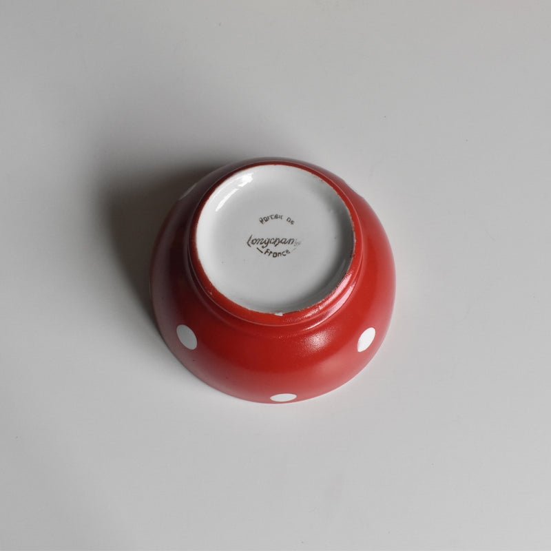 Vintage Cafe au Lait Bowl Longchamp Rouge Pois Blanc