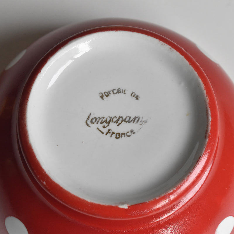 Vintage Cafe au Lait Bowl Longchamp Rouge Pois Blanc
