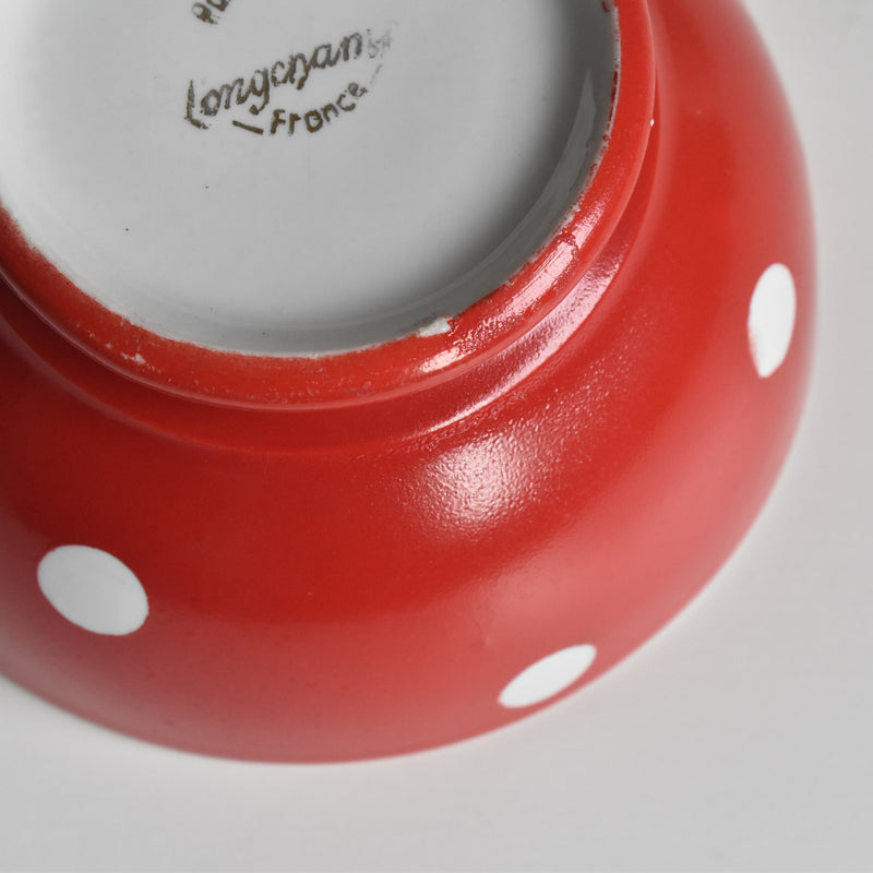 Vintage Cafe au Lait Bowl Longchamp Rouge Pois Blanc