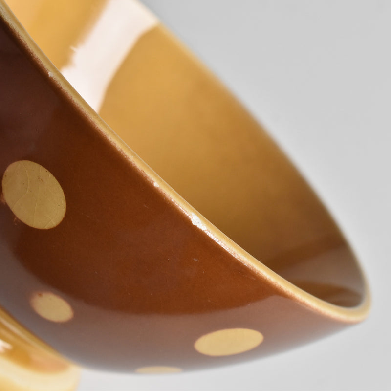 Vintage Cafe au Lait Bowl Digoin & Sarreguemines White Polka Dot Brown