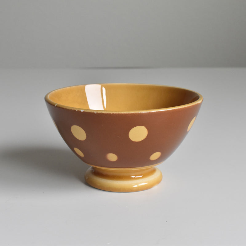 Vintage Cafe au Lait Bowl Digoin & Sarreguemines White Polka Dot Brown