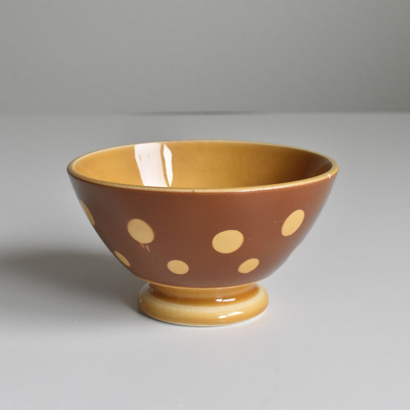 Vintage Cafe au Lait Bowl Digoin & Sarreguemines White Polka Dot Brown