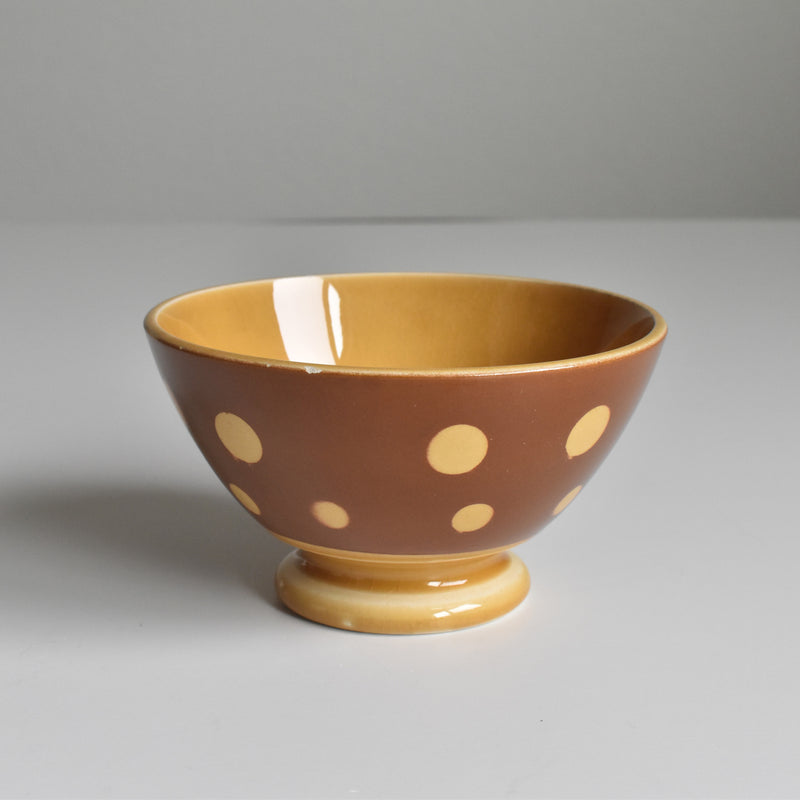 Vintage Cafe au Lait Bowl Digoin & Sarreguemines White Polka Dot Brown