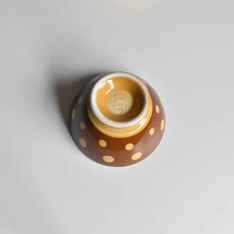 Vintage Cafe au Lait Bowl Digoin & Sarreguemines White Polka Dot Brown