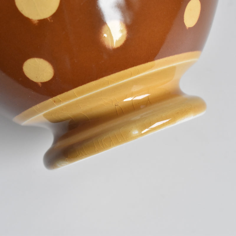 Vintage Cafe au Lait Bowl Digoin & Sarreguemines White Polka Dot Brown