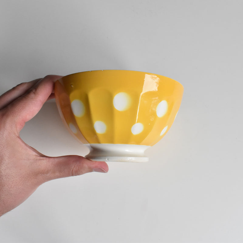 Vintage Cafe au Lait Bowl Digoin & Sarreguemines Yellow with White Polka Dots