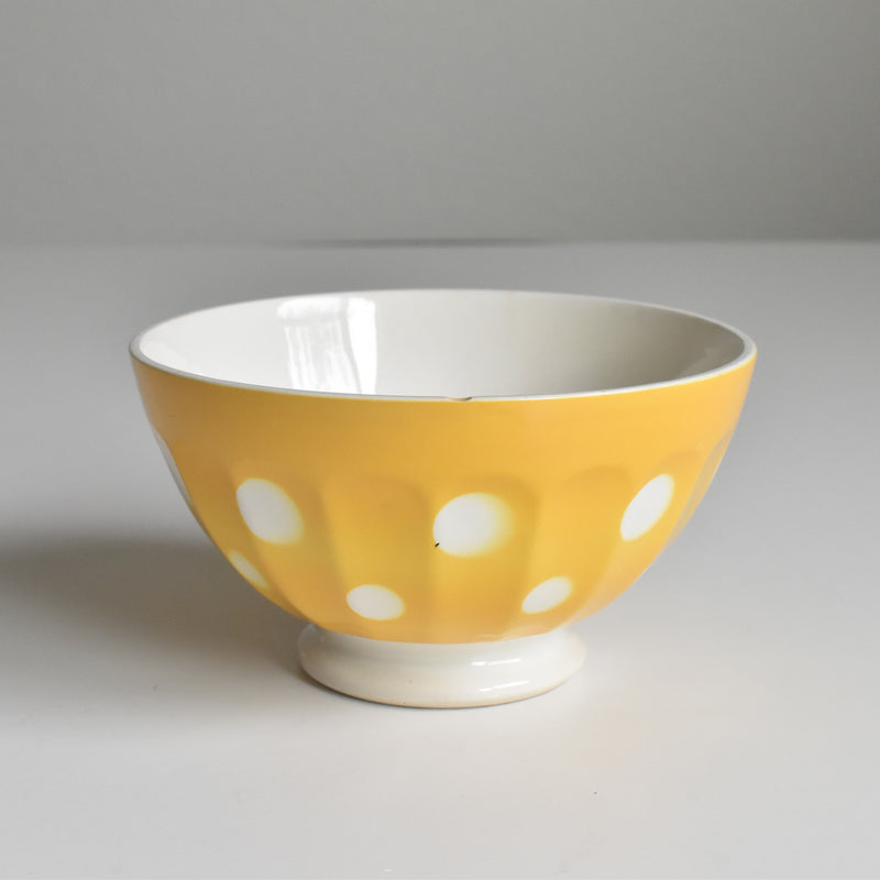 Vintage Cafe au Lait Bowl Digoin & Sarreguemines Yellow with White Polka Dots