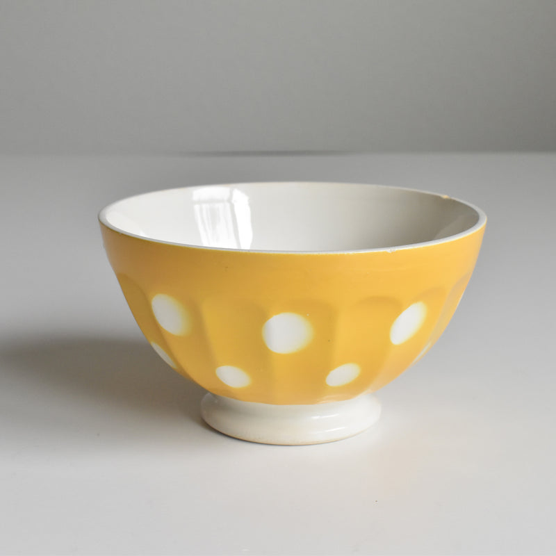 Vintage Cafe au Lait Bowl Digoin & Sarreguemines Yellow with White Polka Dots