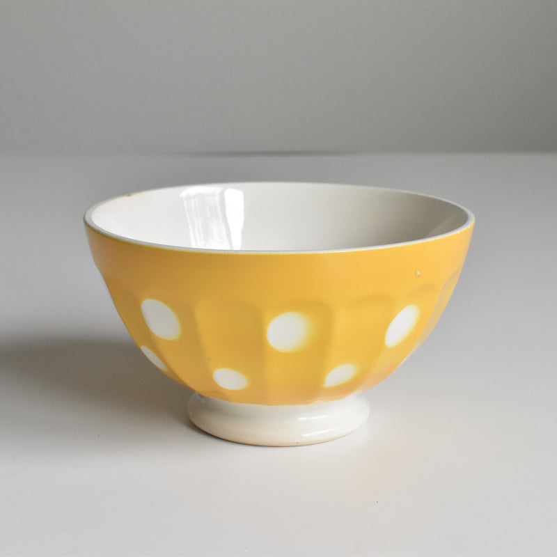 Vintage Cafe au Lait Bowl Digoin & Sarreguemines Yellow with White Polka Dots