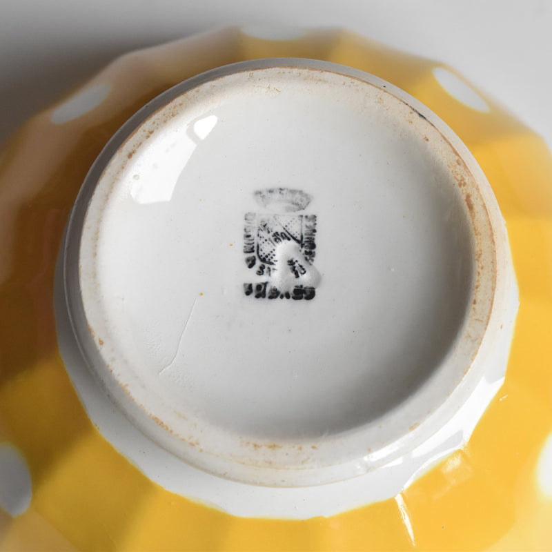 Vintage Cafe au Lait Bowl Digoin & Sarreguemines Yellow with White Polka Dots