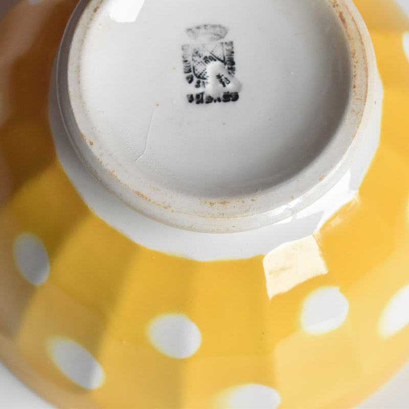 Vintage Cafe au Lait Bowl Digoin & Sarreguemines Yellow with White Polka Dots