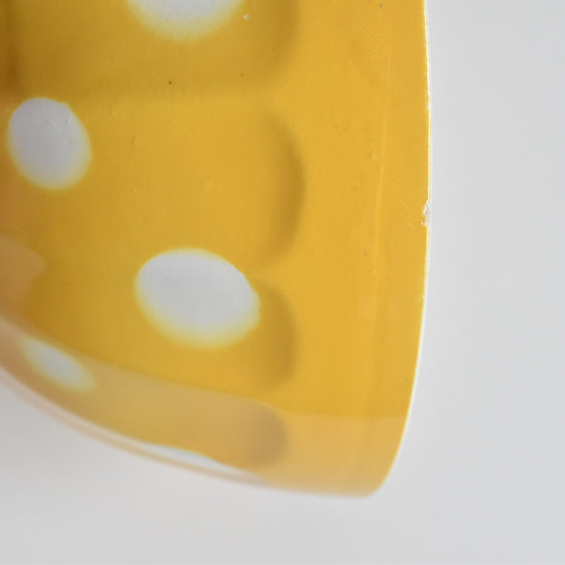 Vintage Cafe au Lait Bowl Digoin & Sarreguemines Yellow with White Polka Dots