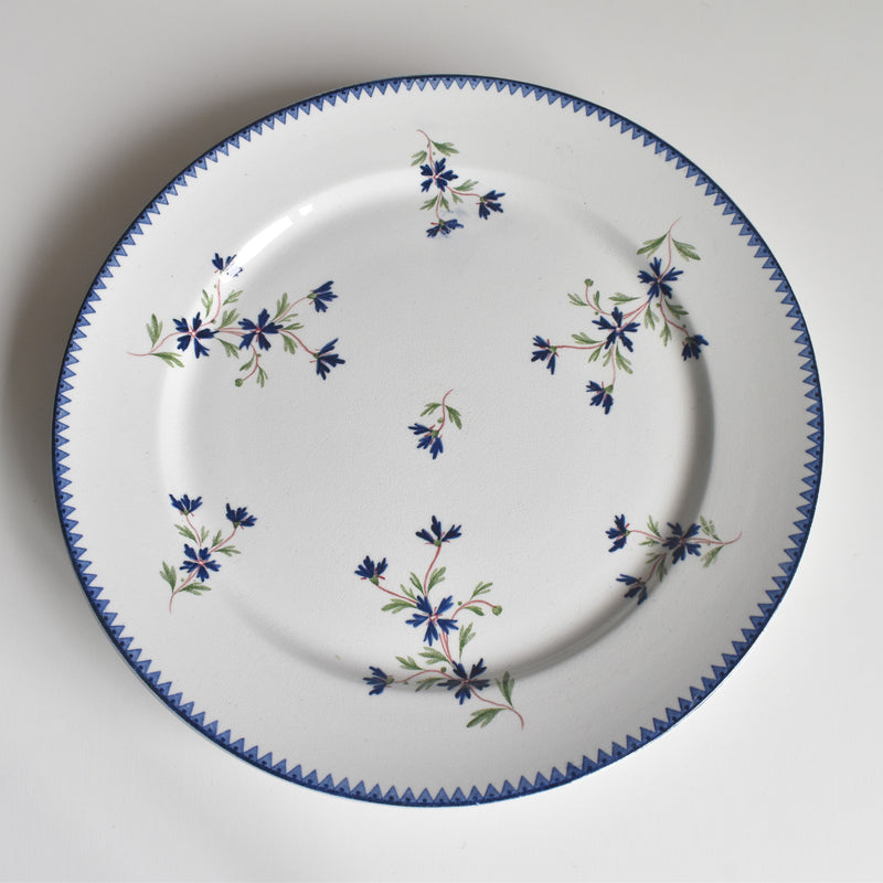 Antique pedestal plate, Émile Bourgeois "Bleuet" (cornflower)