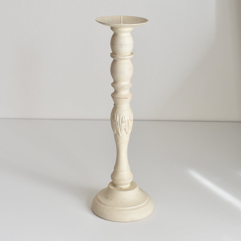 Vintage Wood Candle Holder, White