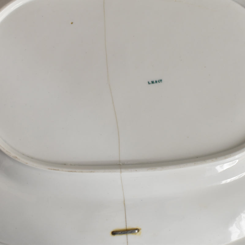 Antique Rectangular Platter, LM&Cie Creil et Montereau Flora Lichen