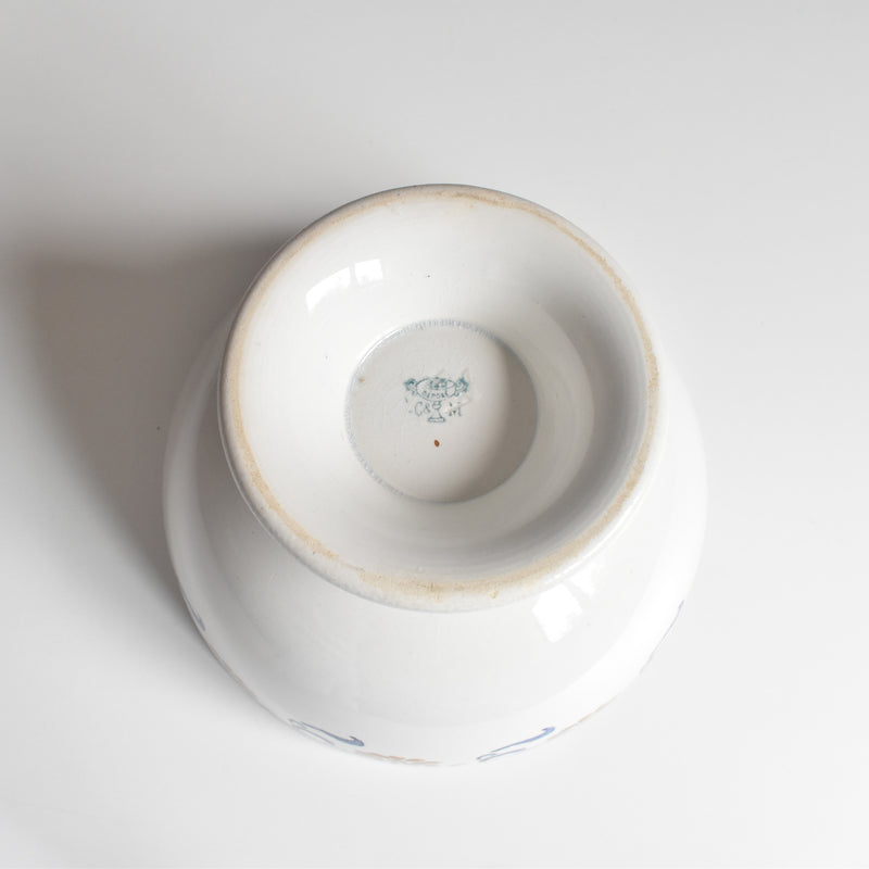 Antique Creil et Montereau Bowl, Blue & Orange
