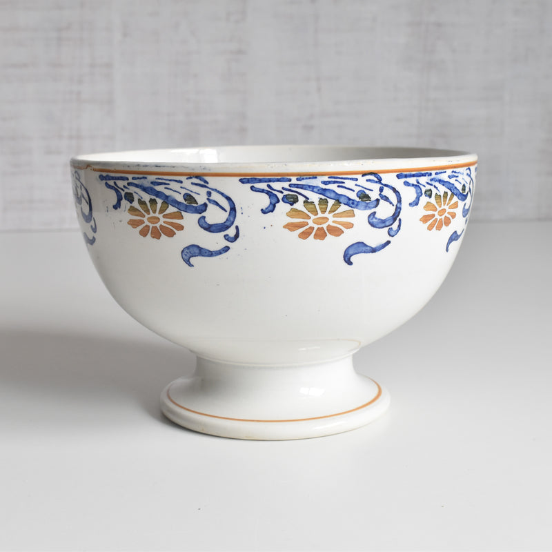 Antique Creil et Montereau Bowl, Blue & Orange