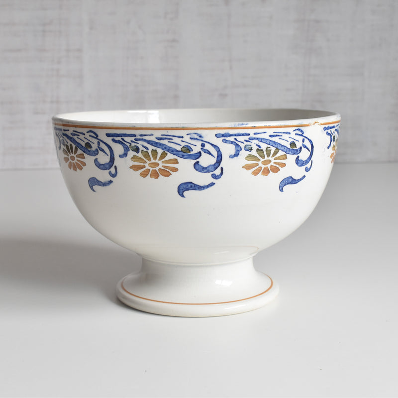 Antique Creil et Montereau Bowl, Blue & Orange