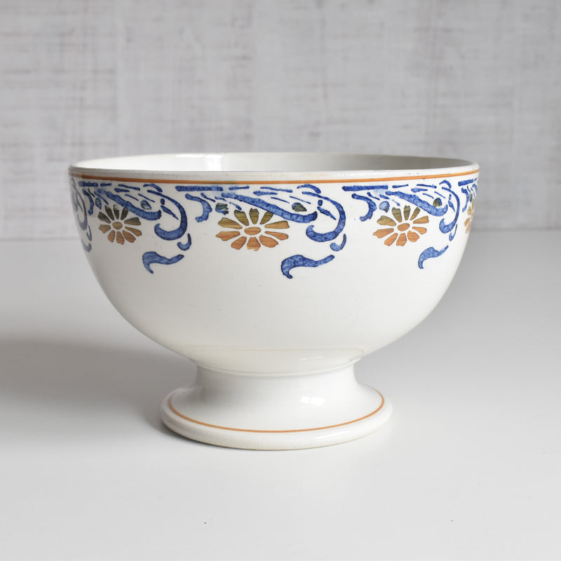 Antique Creil et Montereau Bowl, Blue & Orange