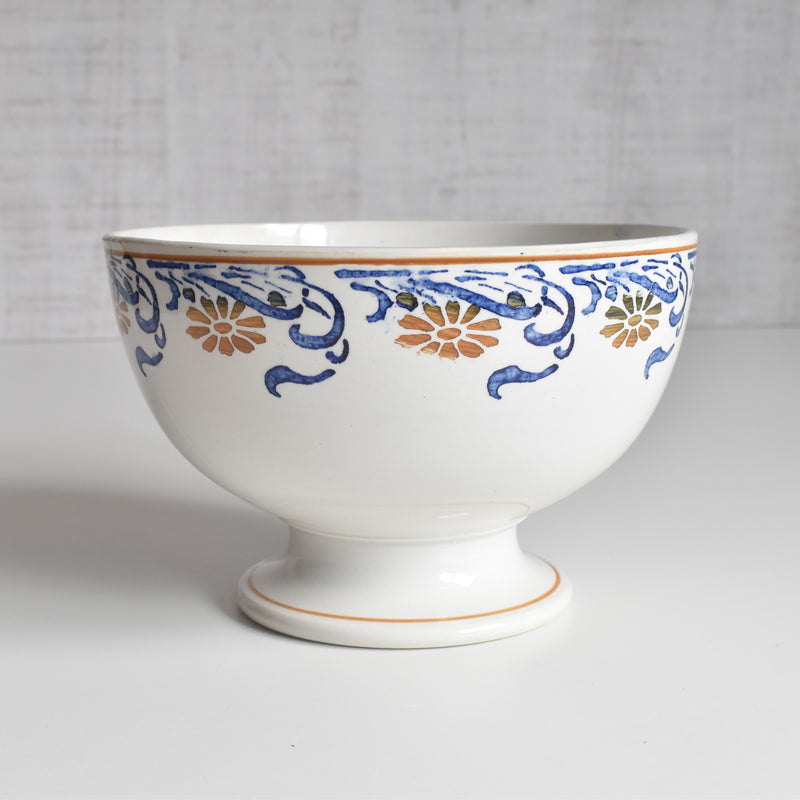 Antique Creil et Montereau Bowl, Blue & Orange