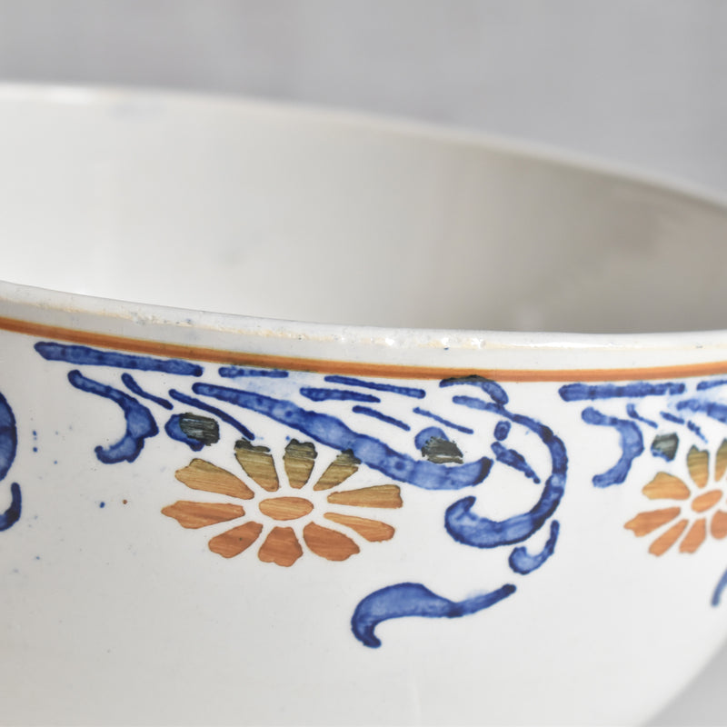 Antique Creil et Montereau Bowl, Blue & Orange