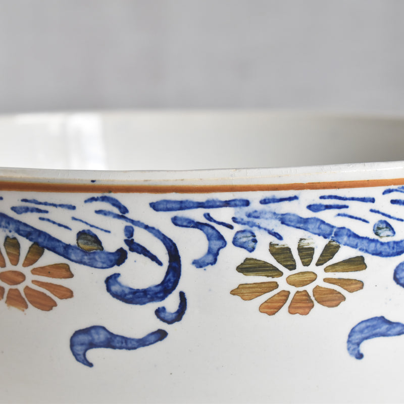 Antique Creil et Montereau Bowl, Blue & Orange