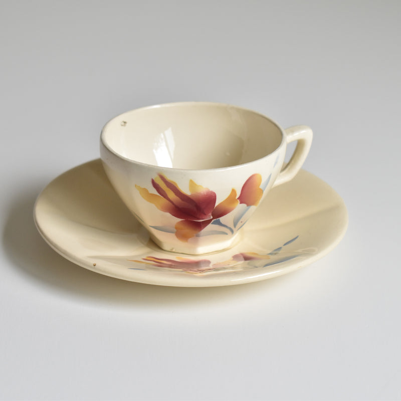 Vintage coffee cup and saucer, Digoin & Sarreguemines Iris 9225 F