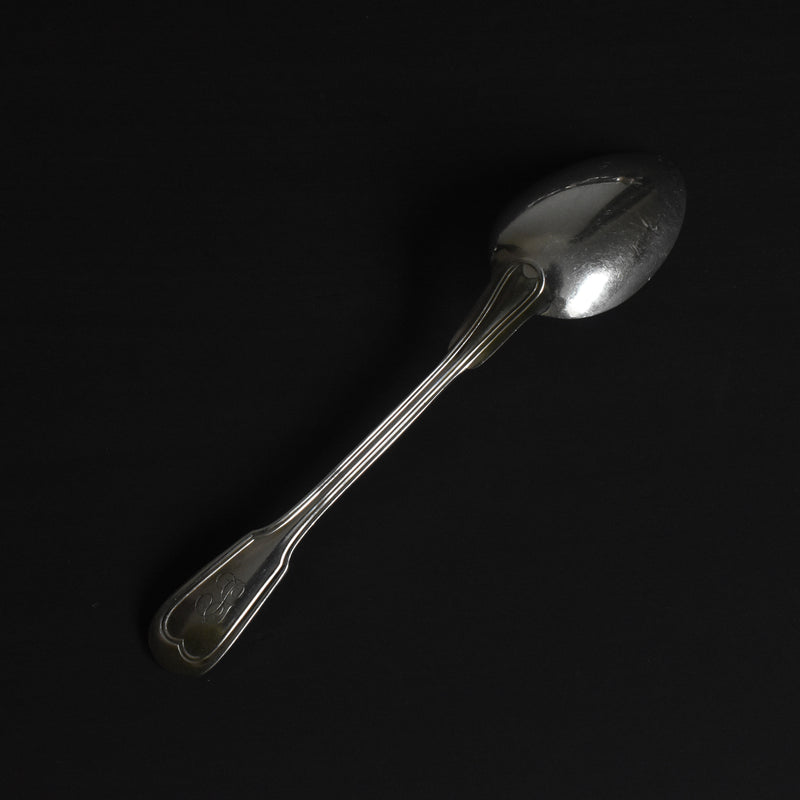 Vintage silver-plated dessert spoon with monogram