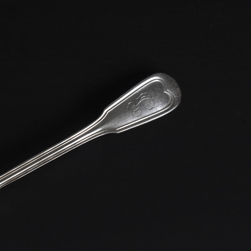 Vintage silver-plated dessert spoon with monogram