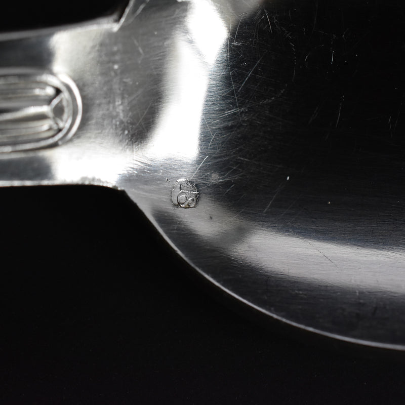 Vintage silver-plated dessert spoon with monogram