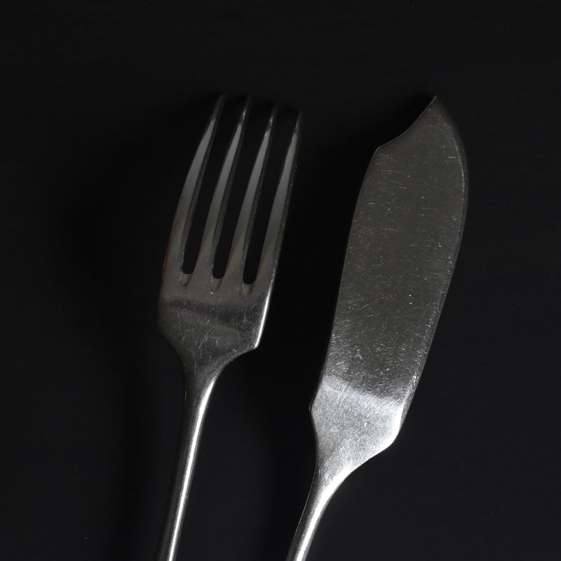 Antique Silver Plated Fish Fork & Knife Set A