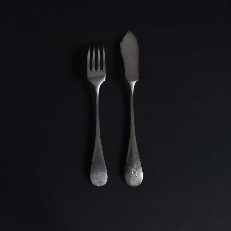 Antique Silver-Plated Fish Fork & Knife Set B