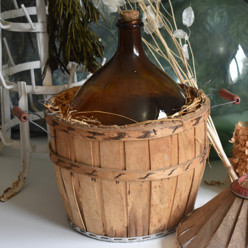 Antique Demijohn Bottle with Basket, Brown