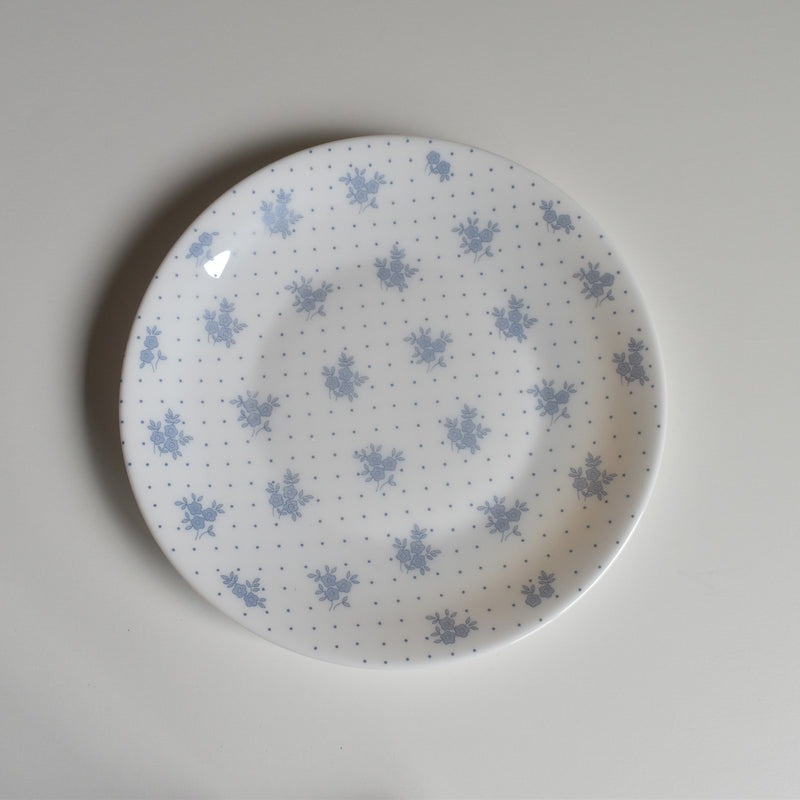 Vintage Glass Dessert Plate ARCOPAL Fleurs bleues