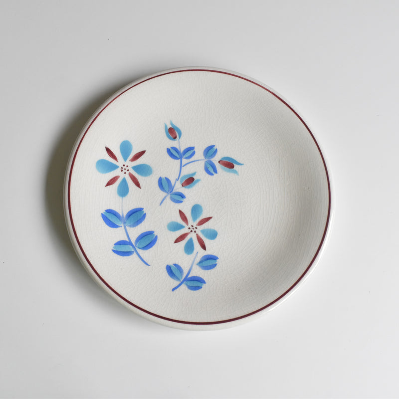ヴィンテージデザートプレート Fleurs bleues et rouges A