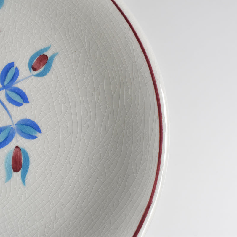 Vintage dessert plate Fleurs bleues et rouges A