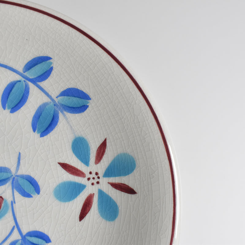 Vintage dessert plate Fleurs bleues et rouges A