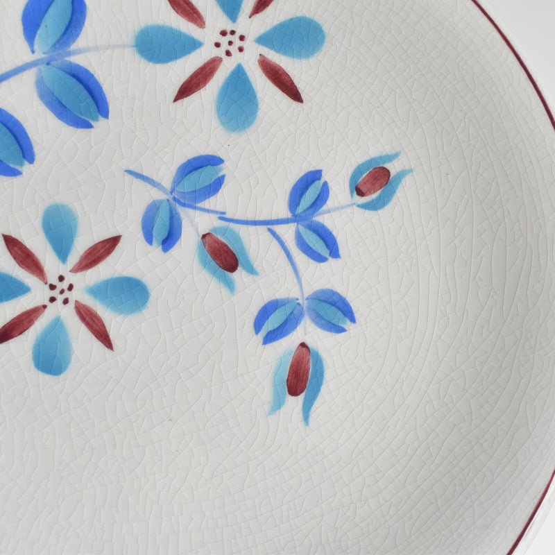 Vintage dessert plate Fleurs bleues et rouges A