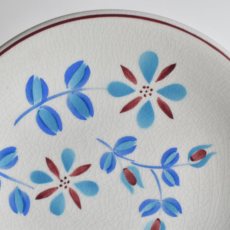 Vintage dessert plate Fleurs bleues et rouges A