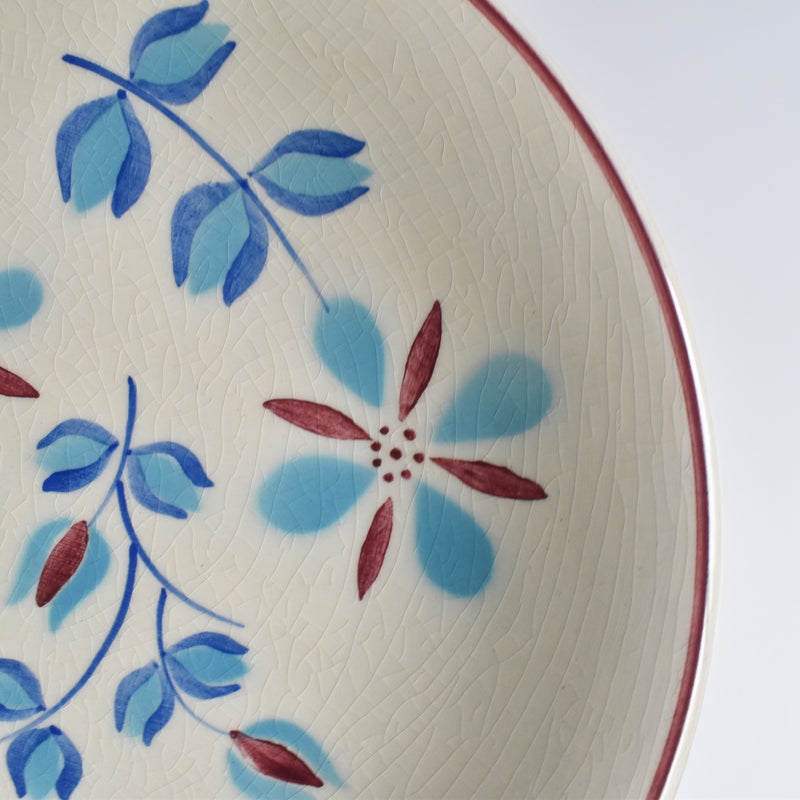 Vintage Dessert Plate Fleurs bleues et rouges B (Cream)