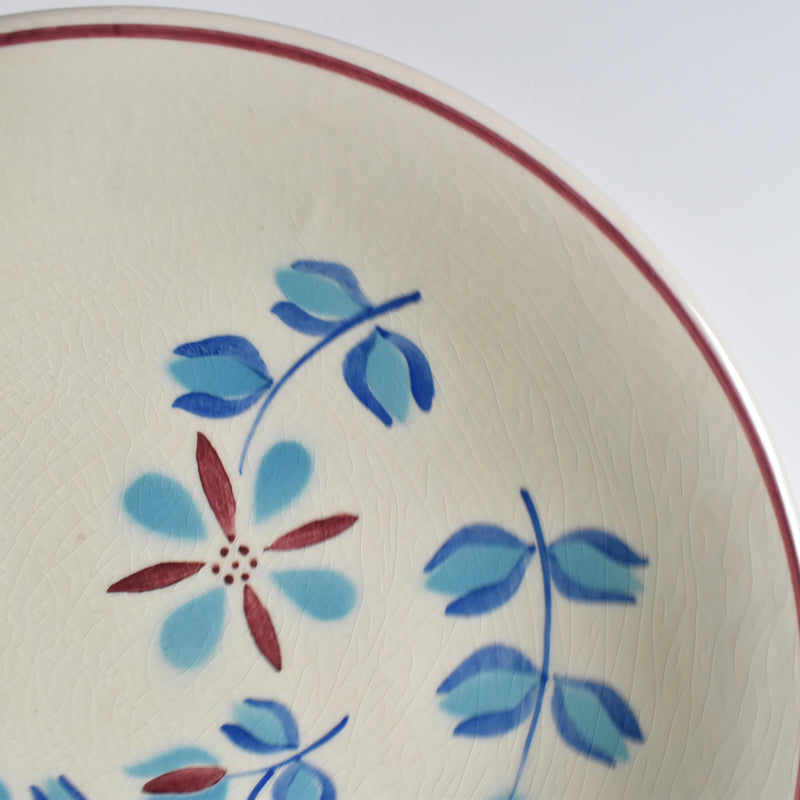 Vintage Dessert Plate Fleurs bleues et rouges B (Cream)